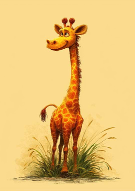 Cartoon Giraffe Standing in Grass