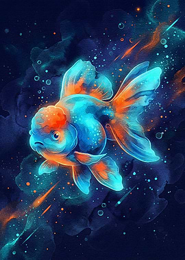Luminous Goldfish in Deep Blue