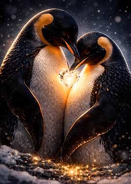 Penguin Couple - Luxury Animal Wall Art - Romantic Gift Decor