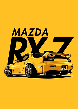 Yellow Mazda RX-7 Illustration