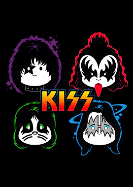 KISS Band Cartoon Faces on Black