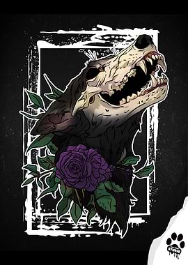 Wolf Skull and Roses