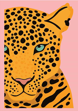 Leopard Portrait Illustration on Pink Background