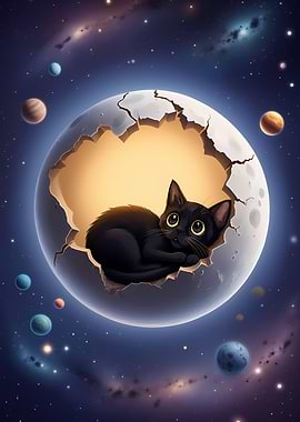 Black cat in a cracked moon