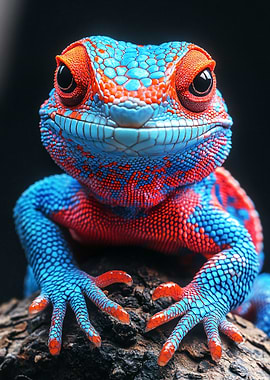 Blue and Red Chameleon Portrait