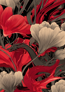 Dragon amidst floral fantasy