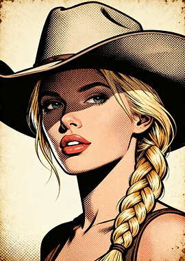 Cowgirl Portrait in Pop Art Style