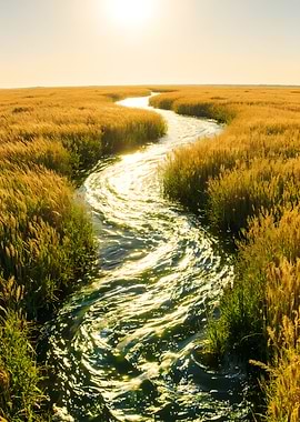 Golden Field with Winding River