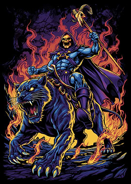 Skull on Panther in Flames