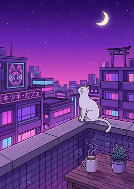 Neon Moonlight Cat Café