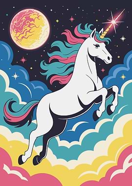Unicorn in Space with Colorful Mane