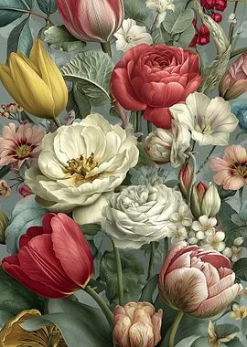 Floral Arrangement with Tulips and Roses