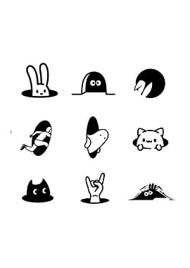 Peek-a-Boo Black and White Illustrations