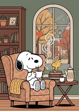 Snoopy and Woodstock Cozy Autumn Day