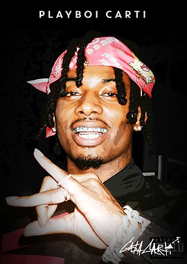 Playboi Carti Portrait with Pink Bandana