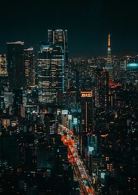 Tokyo Night Cityscape Aerial View
