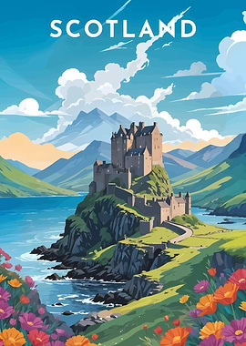 Scotland Castle Landscape Illustration