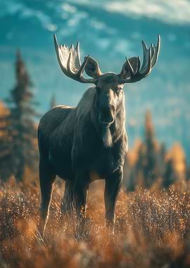 Majestic Moose Portrait in Autumn Landscape