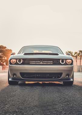 Gray Dodge Challenger Front View
