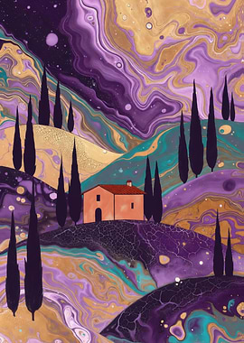 Abstract Tuscan Landscape with House