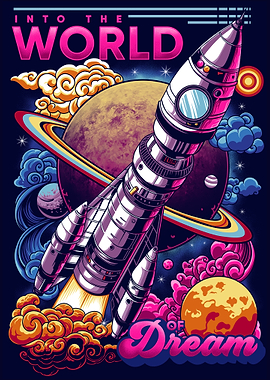 Retro Rocket Ship Into the World