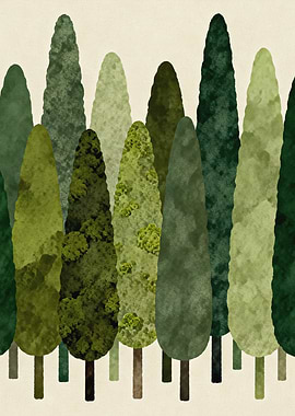 JAPANDI Cypress Forest Abstract Green Nature
