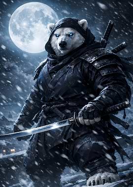 Polar Bear Ninja in Snowy Landscape