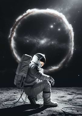 Astronaut on Moon with Nebula Ring