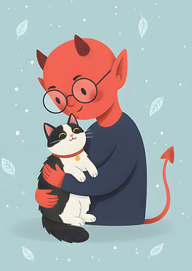 Devil with a Cat Illustration
