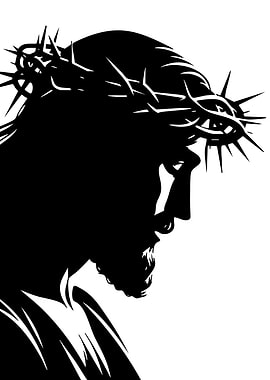 Jesus Christ Silhouette with Crown of Thorns