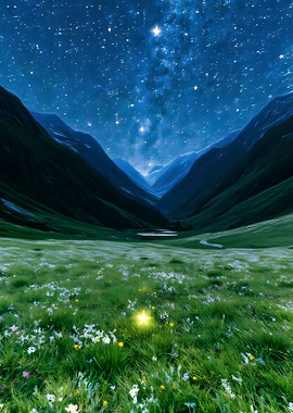 Starry Night Valley Landscape