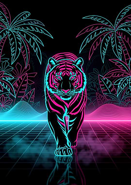 Neon Tiger Tropical Cyberwave