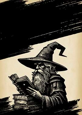 Wizard Reading a Spellbook Illustration