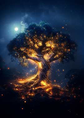 Mystical Tree Of Life At Night