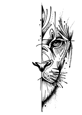Lion Half Face Black and White