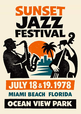 Sunset Jazz Festival Poster, Miami Beach