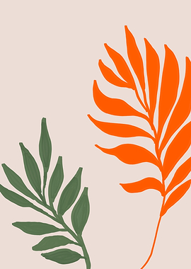 Botanical Illustration with Orange and Green Leaves
