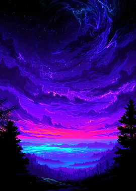 Vibrant Night Sky Landscape