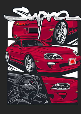 Red Toyota Supra Car Illustration