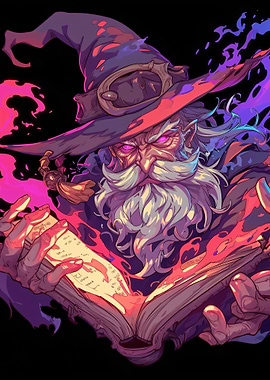 Wizard reading a spellbook illustration