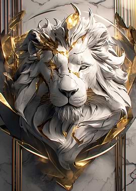 Marble Lion with Gold Accents