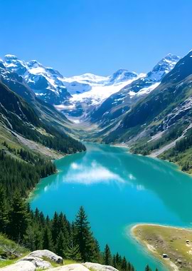 Turquoise Lake Surrounded by Mountains