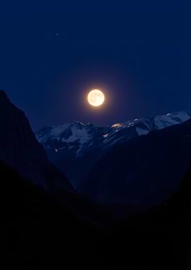 Full Moon Over Mountain Range
