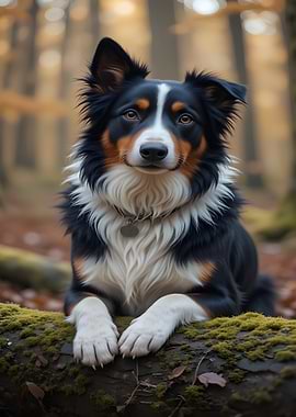 Border Collie Portrait in Autumn Forest