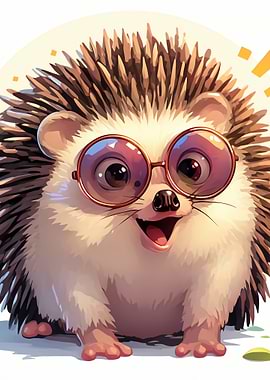 Cartoon Hedgehog with Glasses Illustration