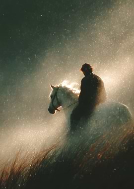 Ethereal Horse Rider in Golden Light