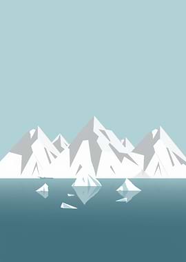 Minimalist Arctic Landscape with Icebergs