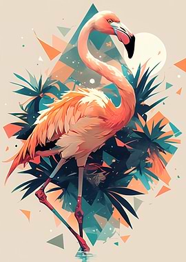 Abstract Flamingo Art with Geometric Shapes