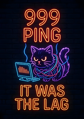 999 Ping Cat Neon Sign