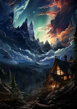 Cabin Under a Starry Sky